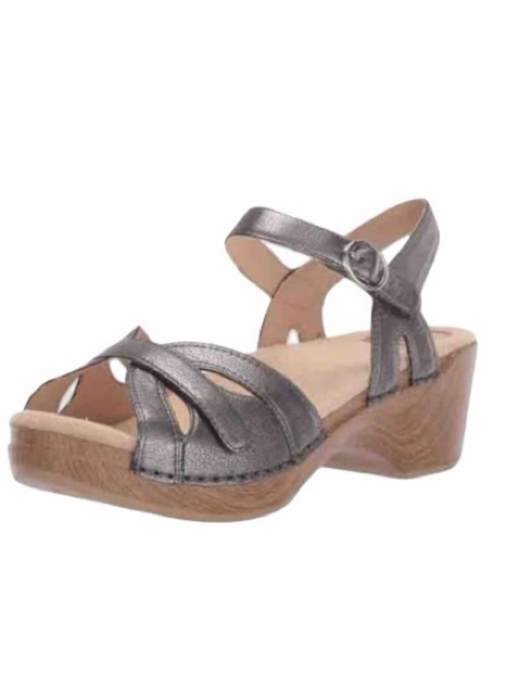 Dansko Season Graphite Gray Silver Metallic Leather Sandals size 38 US 8